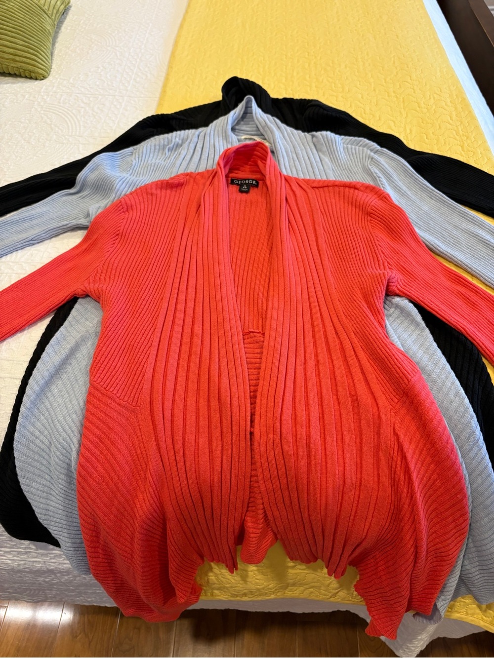 3 Faded Glory Red Ribbed Open-Front Women's Cardigan Sweater